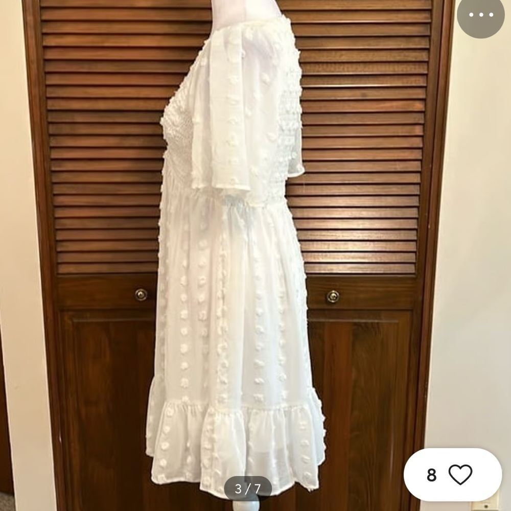 White Swiss Dot Smocked Ruffle Dress Sheer Lace Midi
